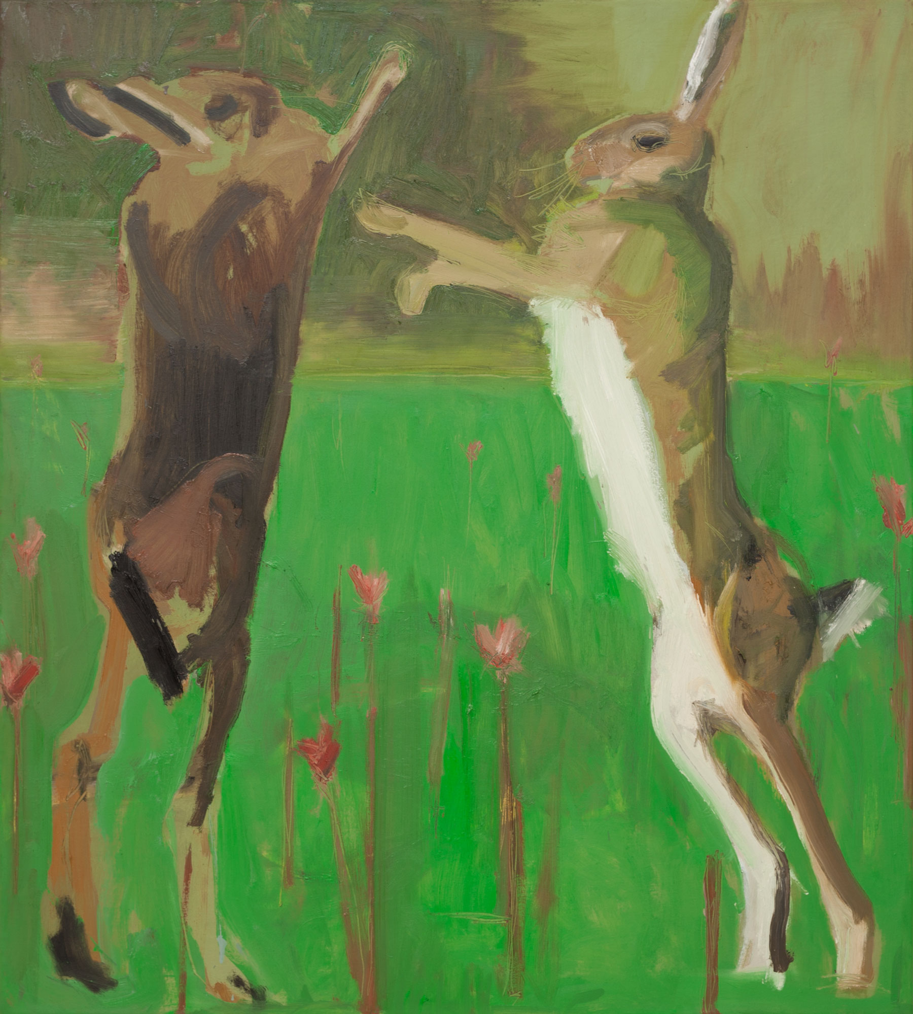 Hasen, painted by Manuel Strasser in 2018, Öl on Leinwand 90cm wide and 100cm high