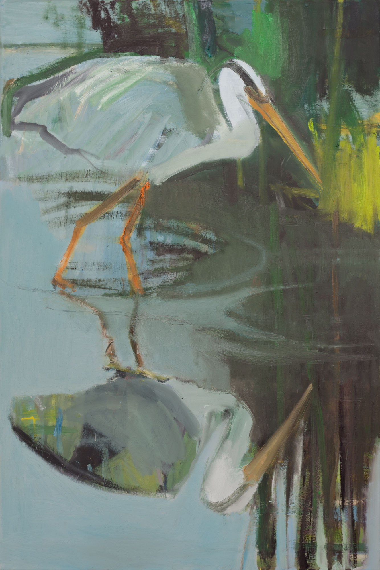 Reiher, painted by Manuel Strasser in 2018, Öl on Leinwand 80cm wide and 120cm high