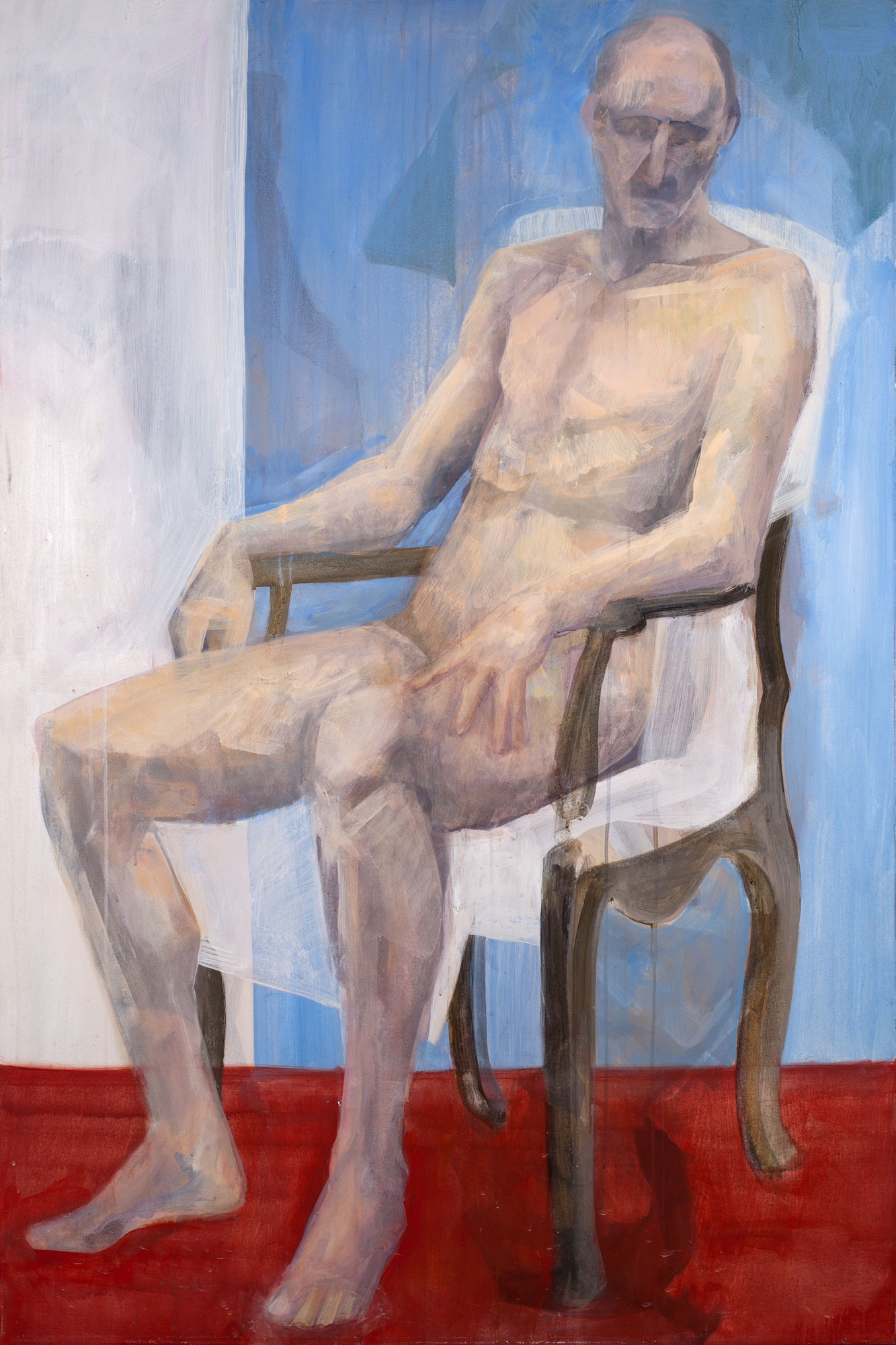 Sitzende Figur, painted by Manuel Strasser in 2012, Acryl on Leinwand 100cm wide and 150cm high