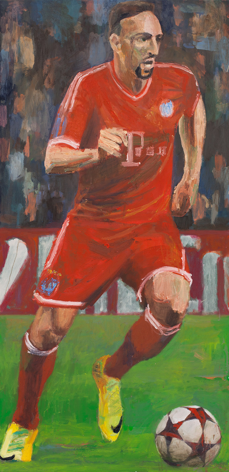 Ribéry Nr.2, painted by Manuel Strasser in 2018, Öl on Leinwand 80cm wide and 165cm high