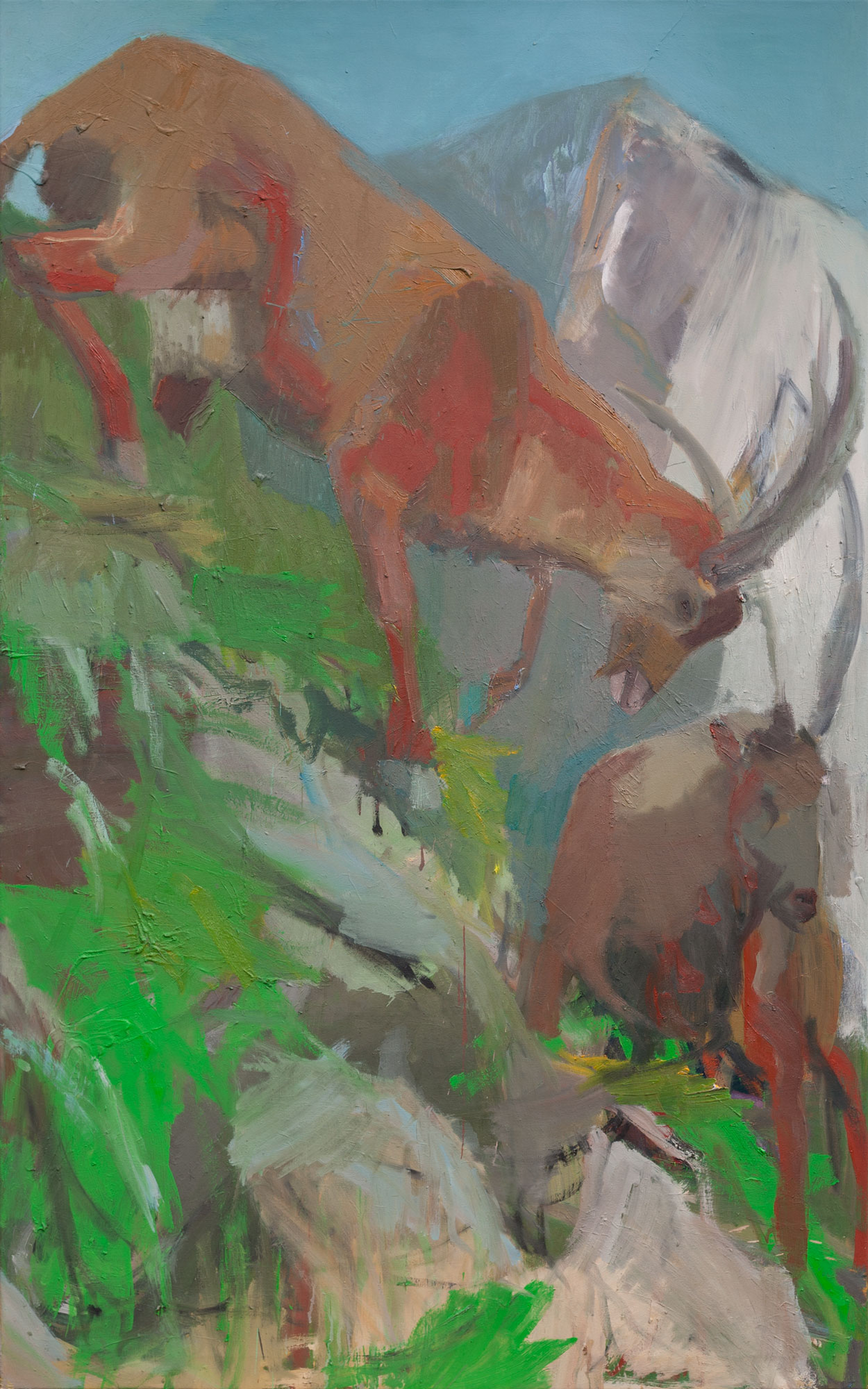 Steinböcke, painted by Manuel Strasser in 2019, Acryland Öl on Leinwand 100cm wide and 160cm high