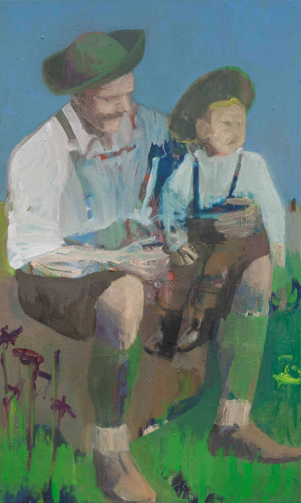 Vater und Sohn, painted by Manuel Strasser in 2019, Öl on Leinwand 90cm wide and 150cm high