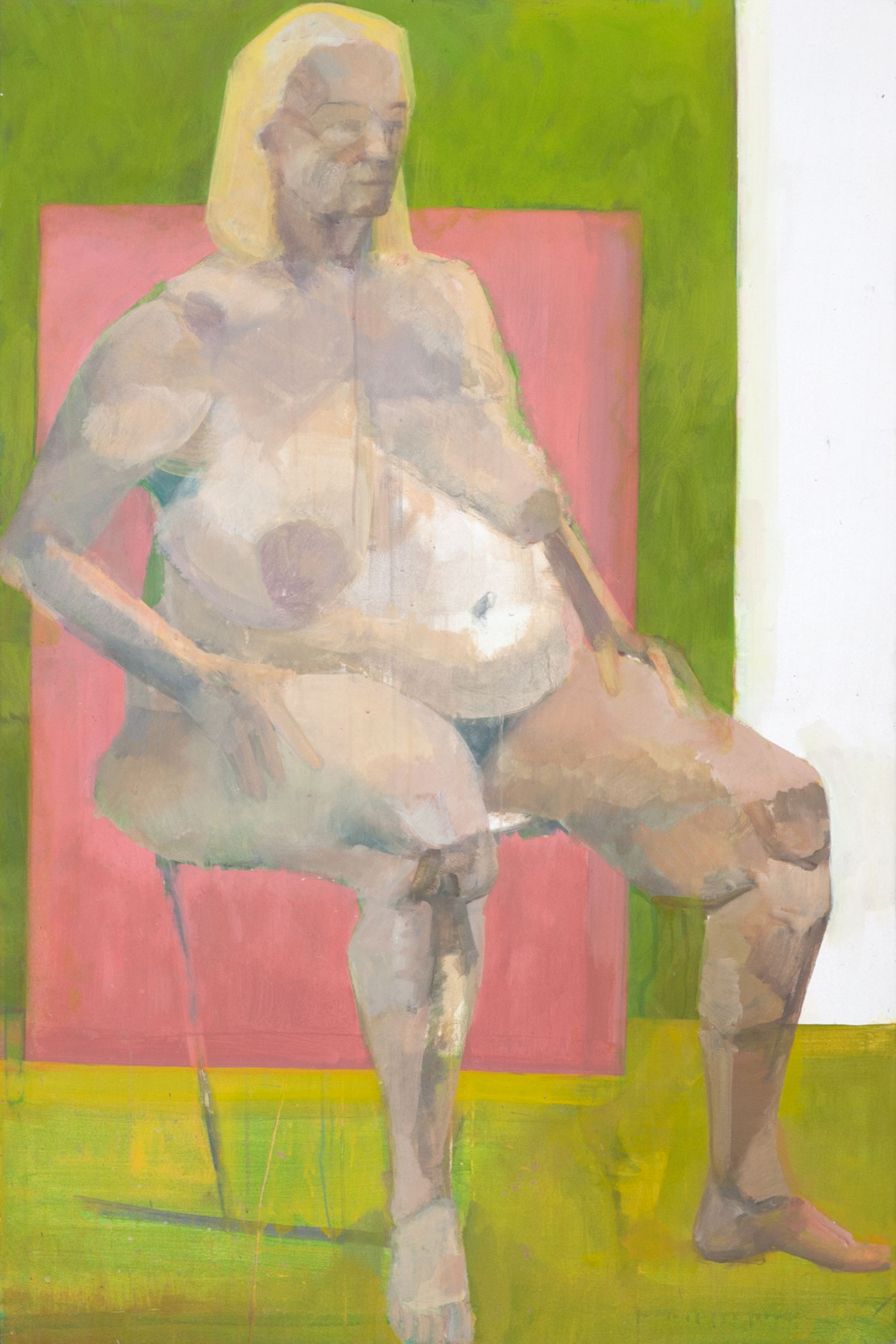 Sitzende Figur, painted by Manuel Strasser in 2014, Acryl on Leinwand 100cm wide and 150cm high