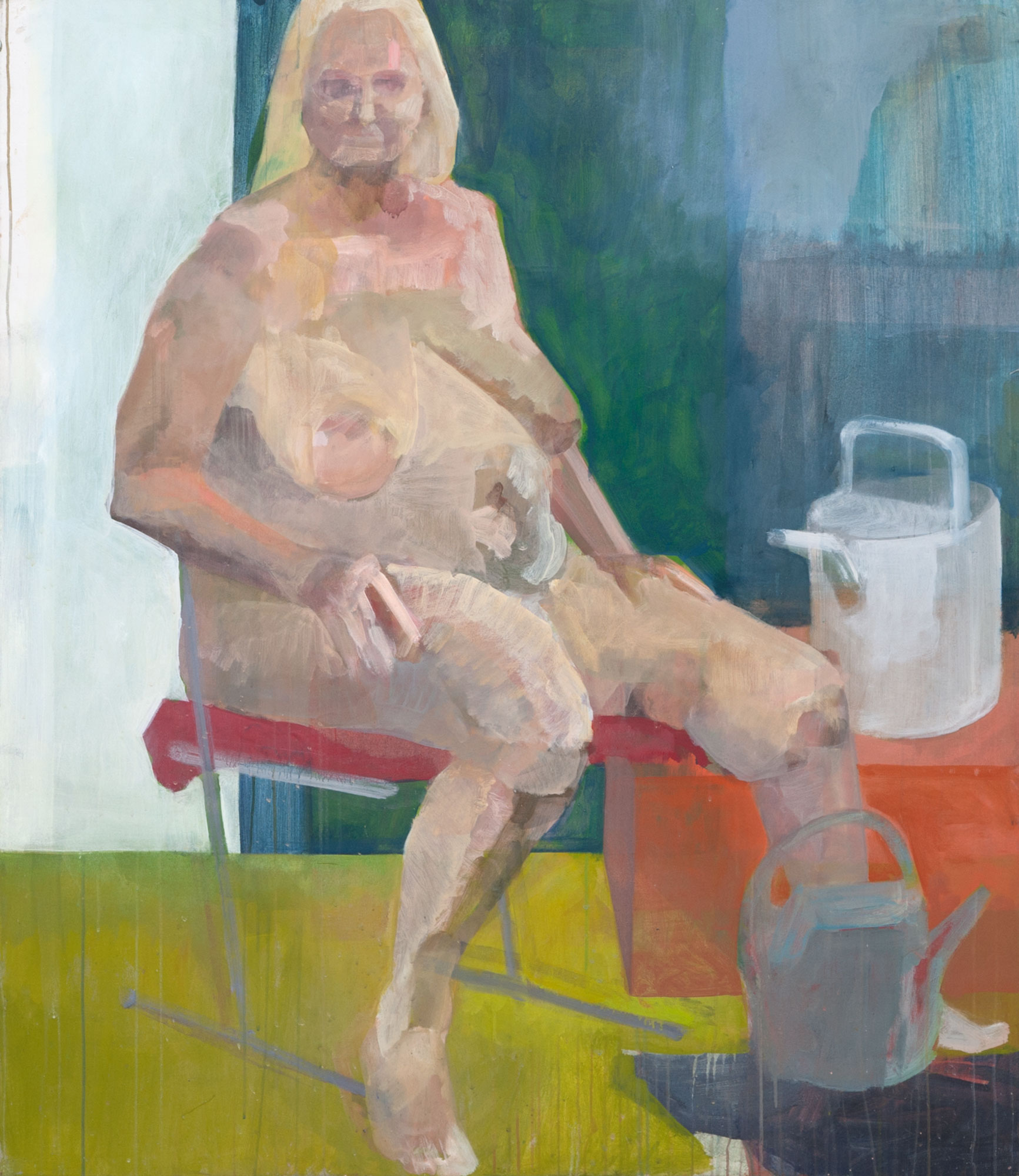 Sitzende Figur, painted by Manuel Strasser in 2014, Acryl on Leinwand 130cm wide and 150cm high