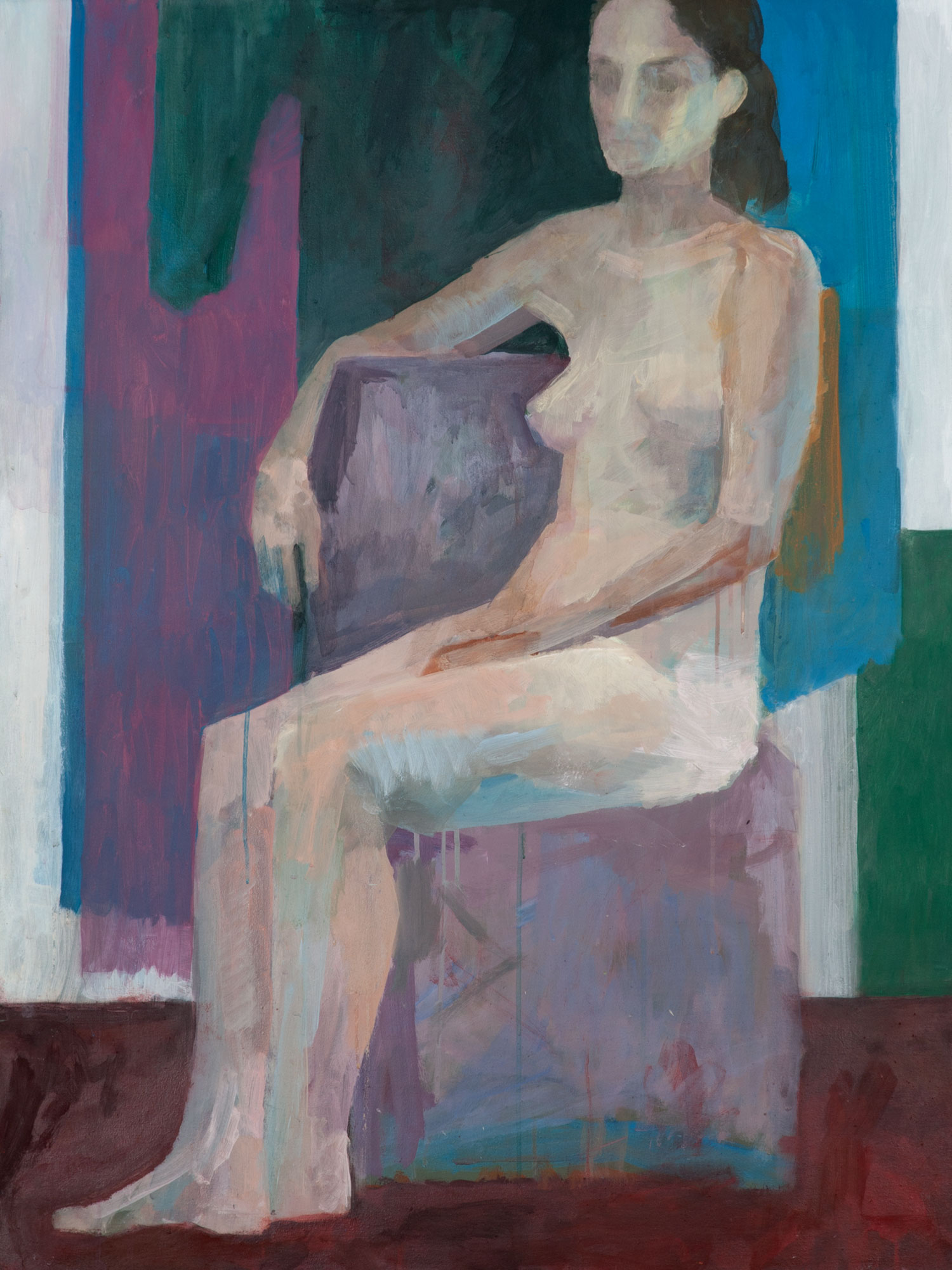 Sitzende Figur, painted by Manuel Strasser in 2015, Acryl on Leinwand 90cm wide and 120cm high