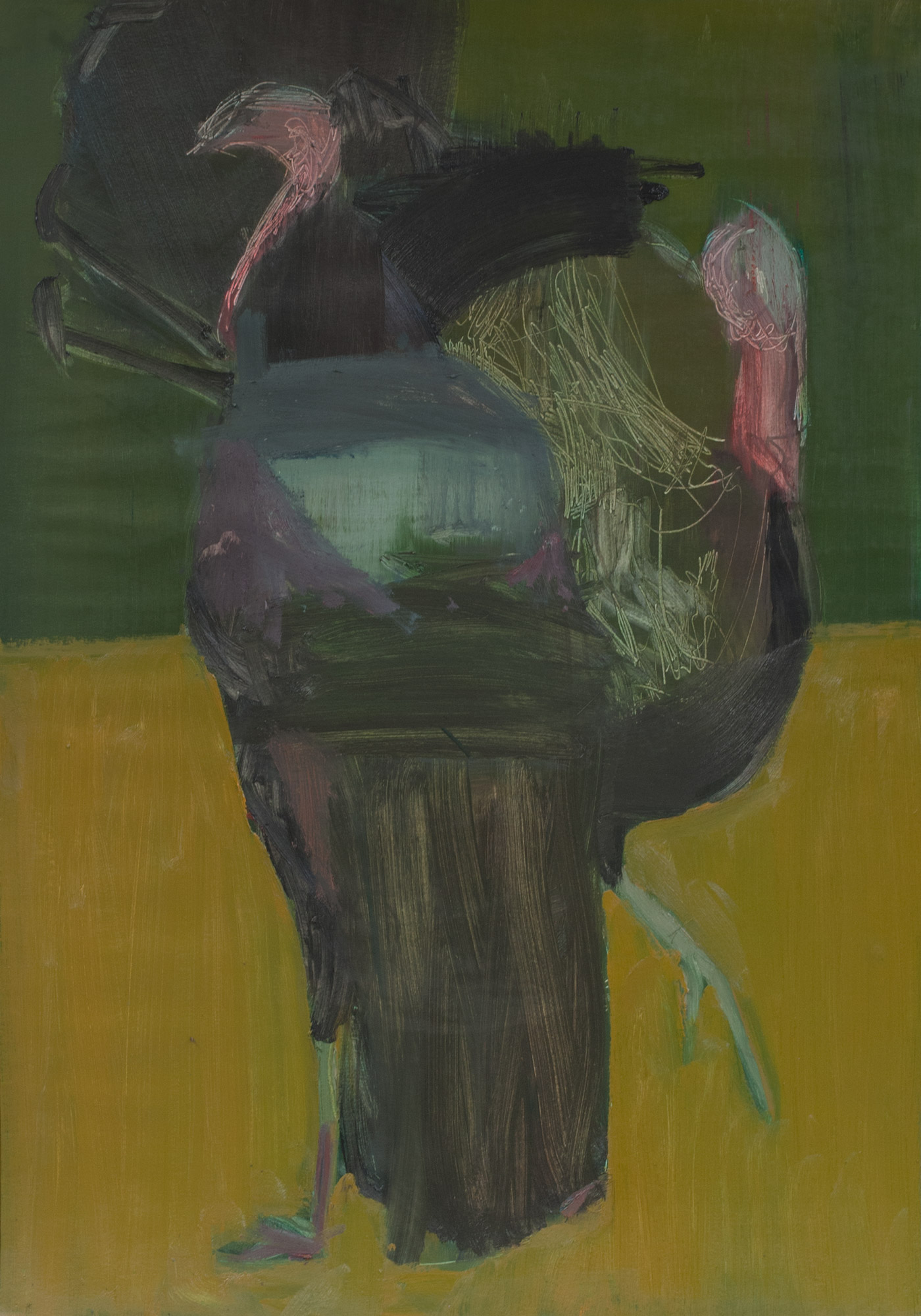 Truthühner, painted by Manuel Strasser in 2018, Öl on Papier 70cm wide and 100cm high