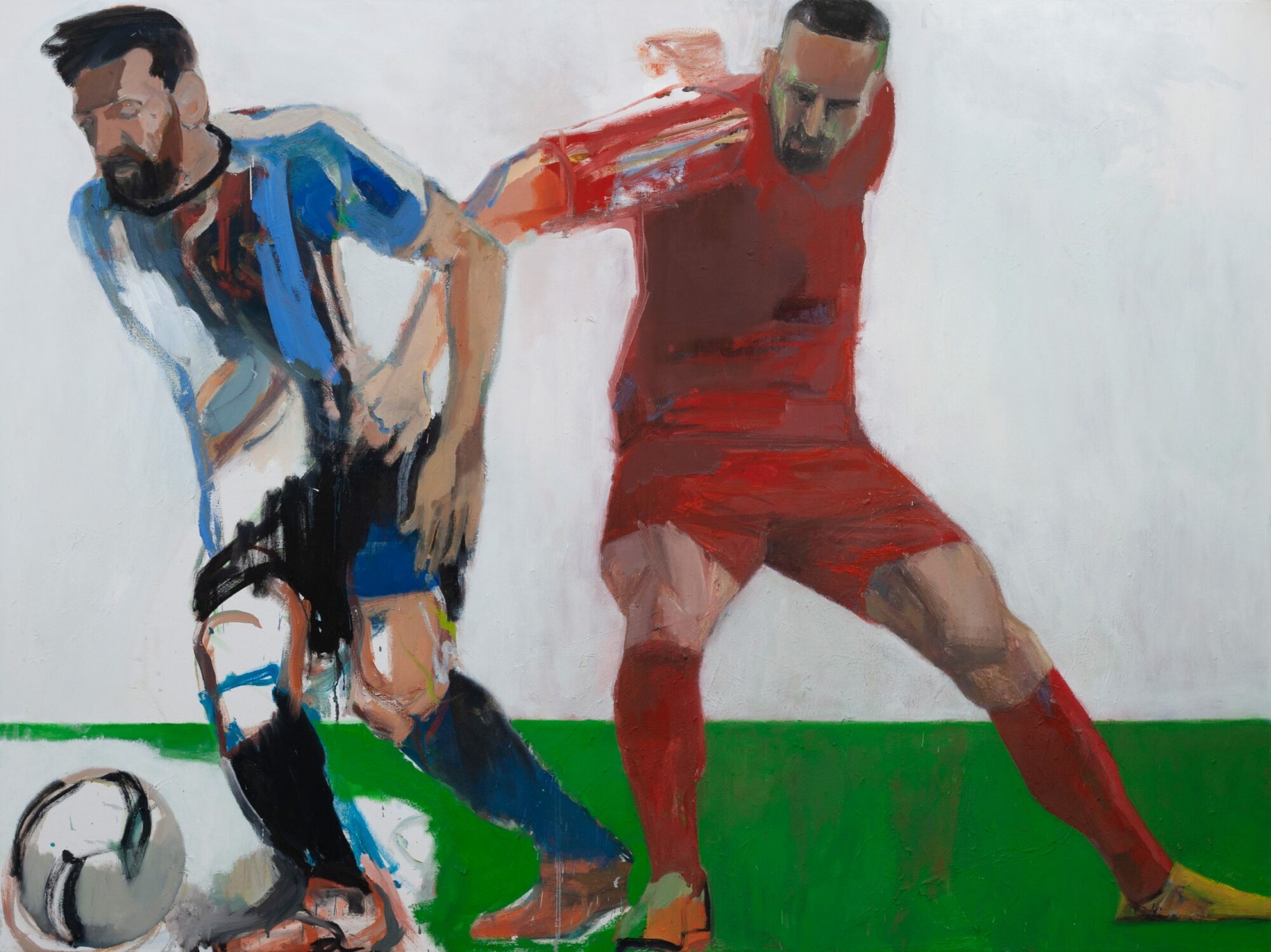 Barca vs FCB, painted by Manuel Strasser in 2019, Öl on Leinwand 200cm wide and 150cm high