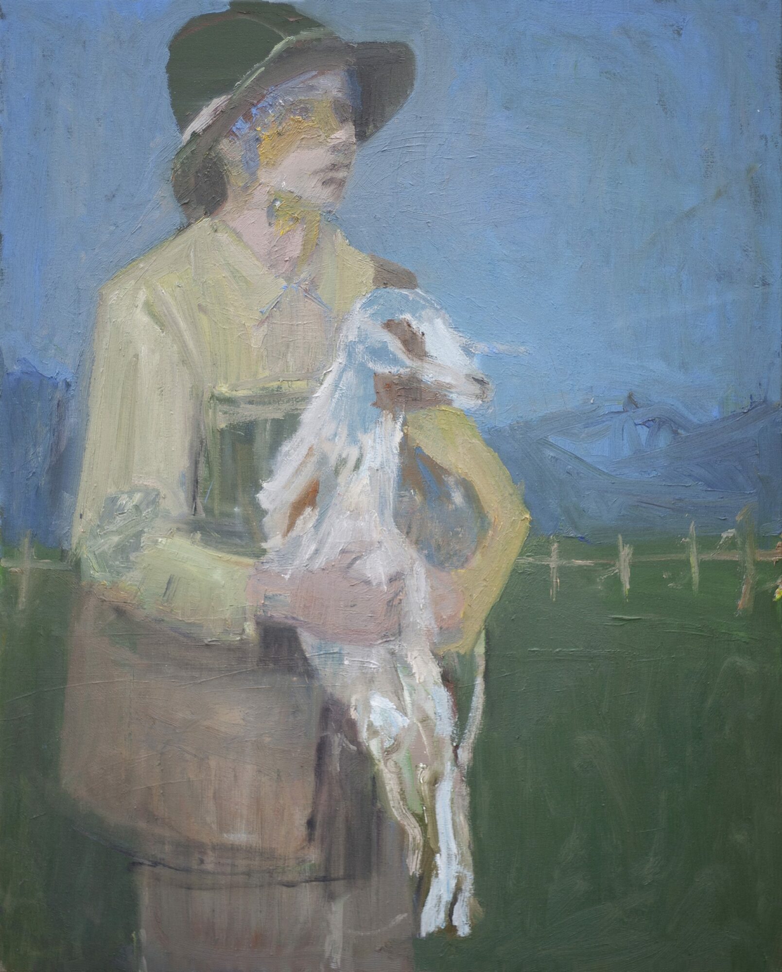 Boy with Goat, painted by Manuel Strasser in 2020, Öl on Leinwand 80cm wide and 100cm high