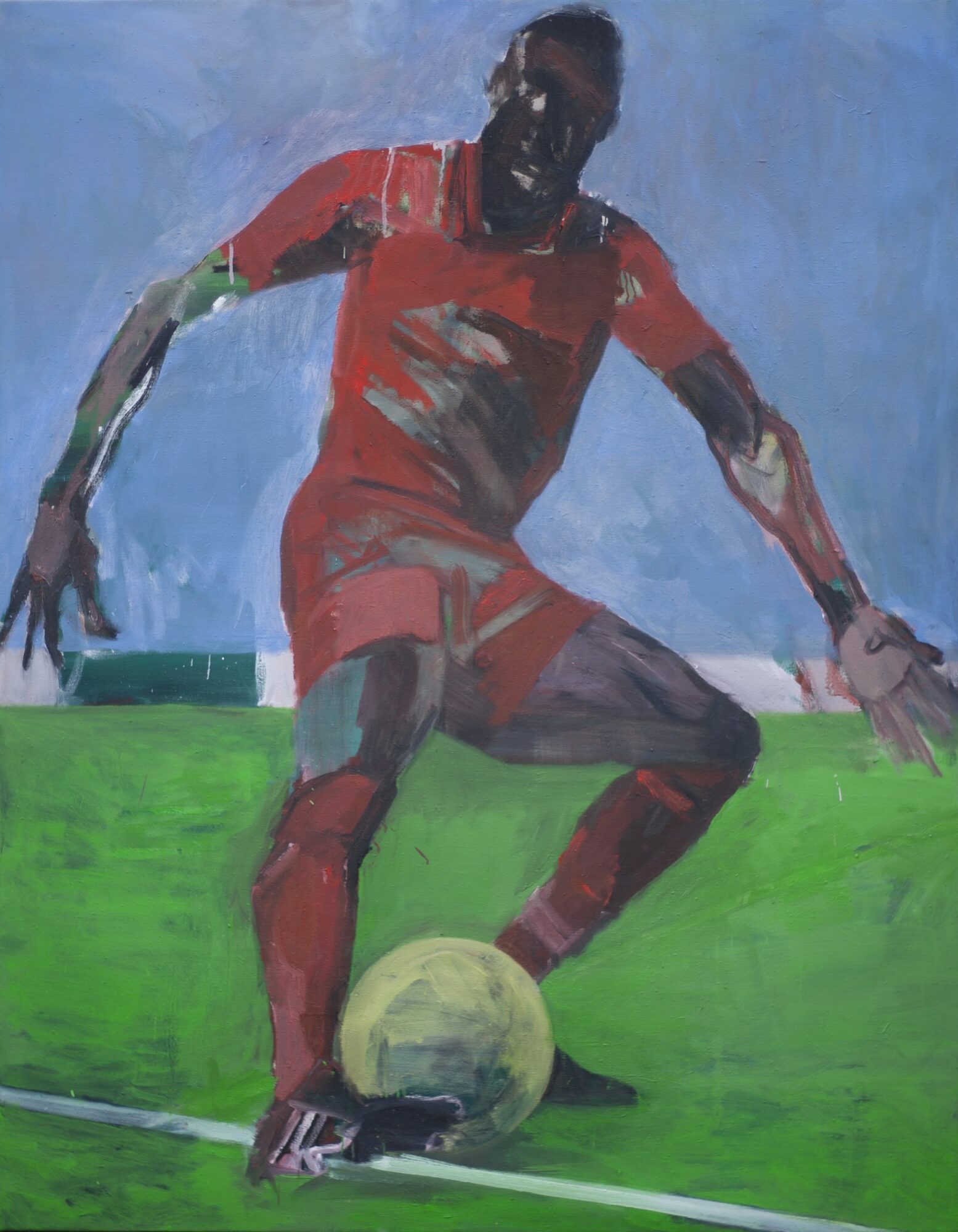 Sadio Mané, painted by Manuel Strasser in 2021, Öl on Leinen 140cm wide and 180cm high